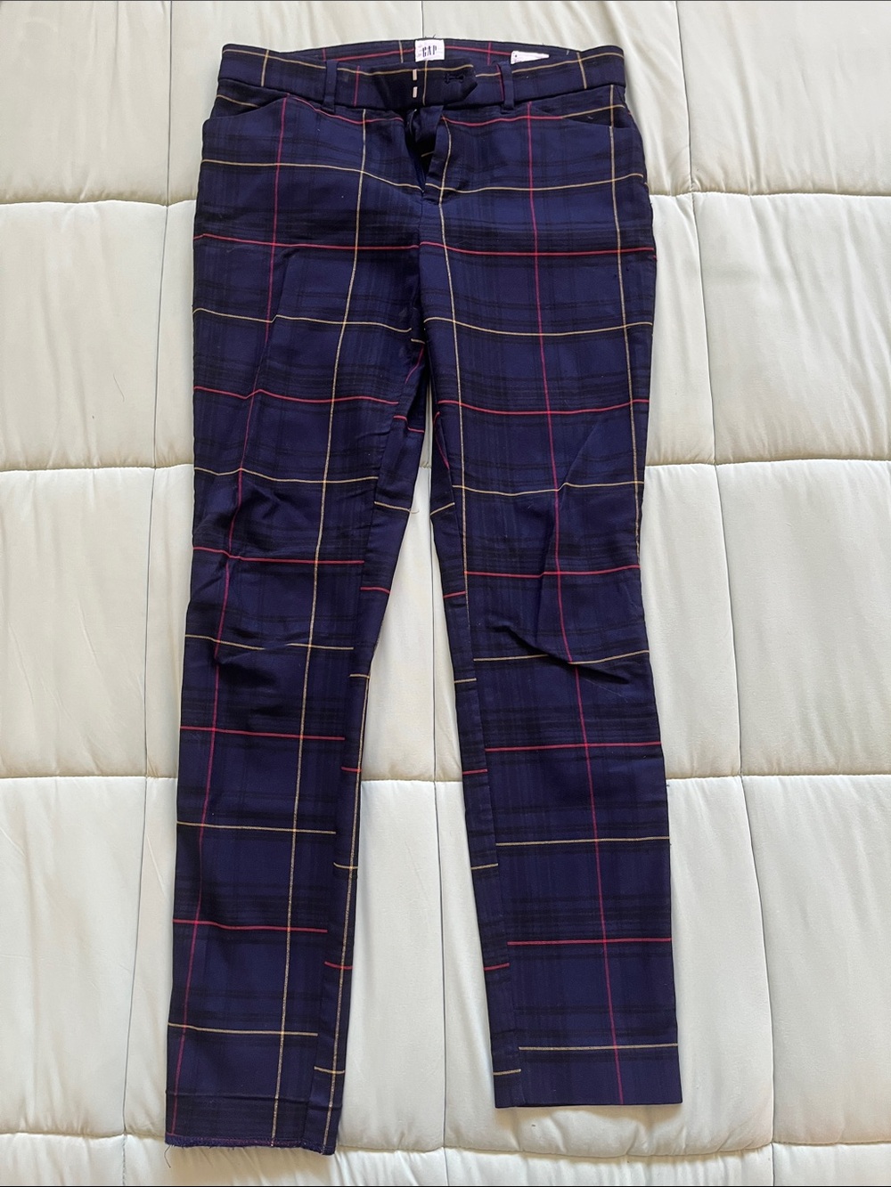 GAP Navy Plaid Skinny Pants with Pink and Tan Windowpane